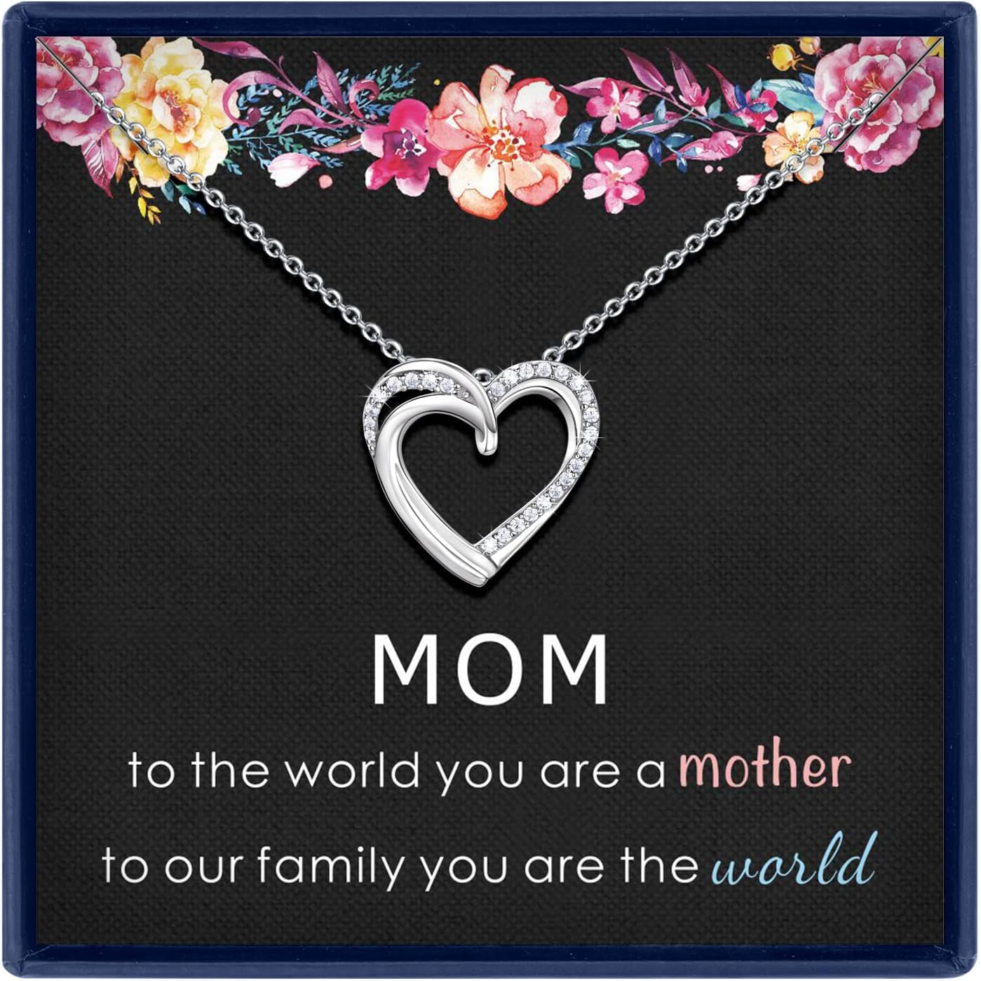 Mom Necklace Mom Birthday Gifts from Daughter Son Happy Birthday Mom Gifts from Daughters Christmas Gifts for Mom from Daughter Sterling Silver Heart Necklace for Women